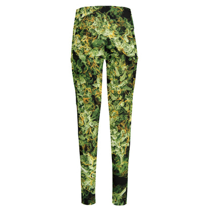 Green Weed Print High-Waisted Pocket Leggings