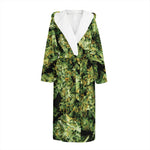 Green Weed Print Hooded Bathrobe