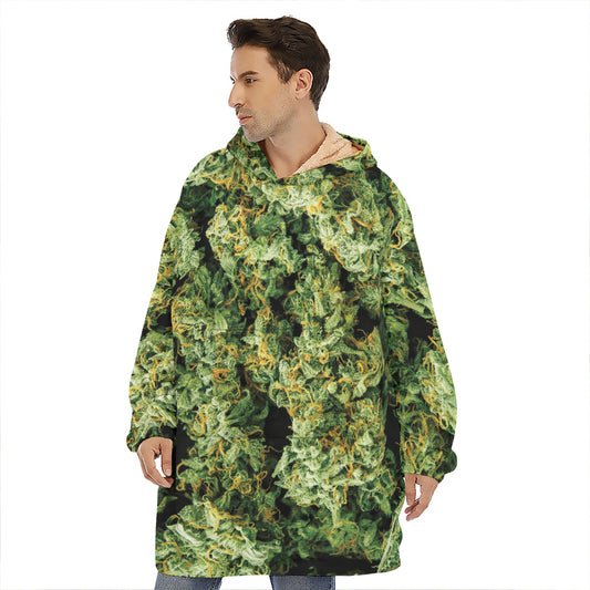 Green Weed Print Hoodie Blanket
