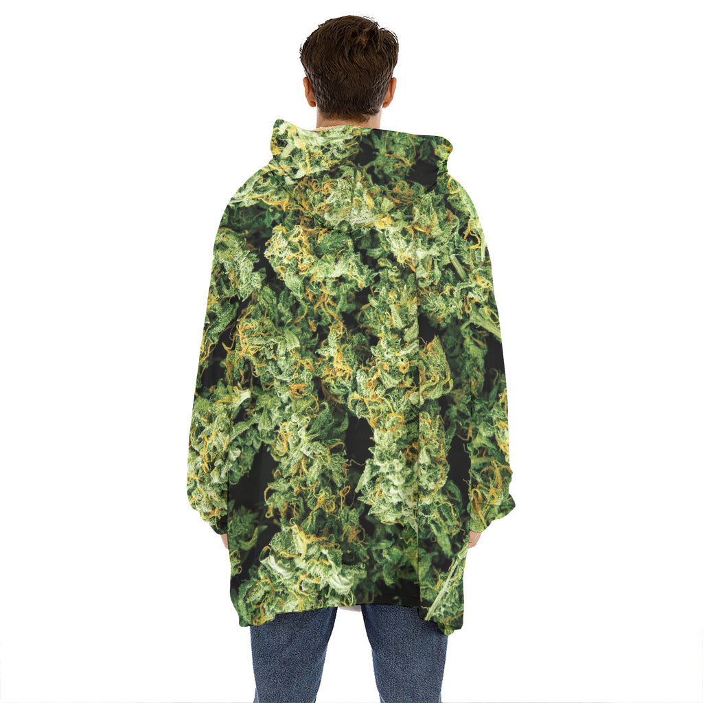 Green Weed Print Hoodie Blanket