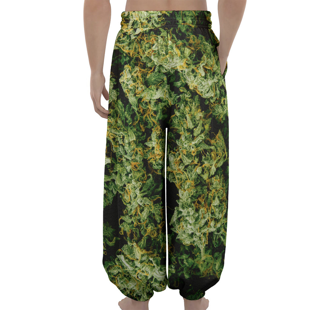 Green Weed Print Lantern Pants