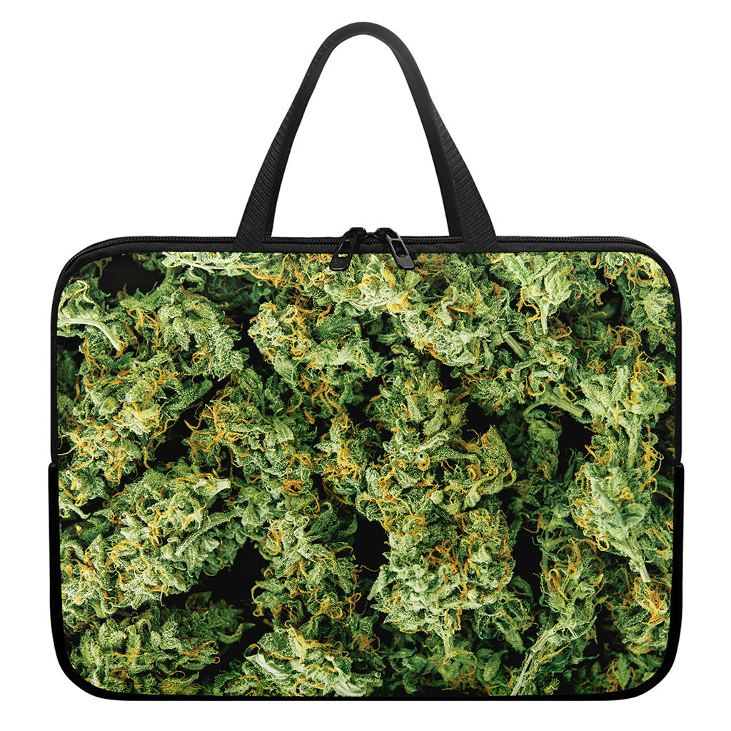 Green Weed Print Laptop Sleeve With Handle