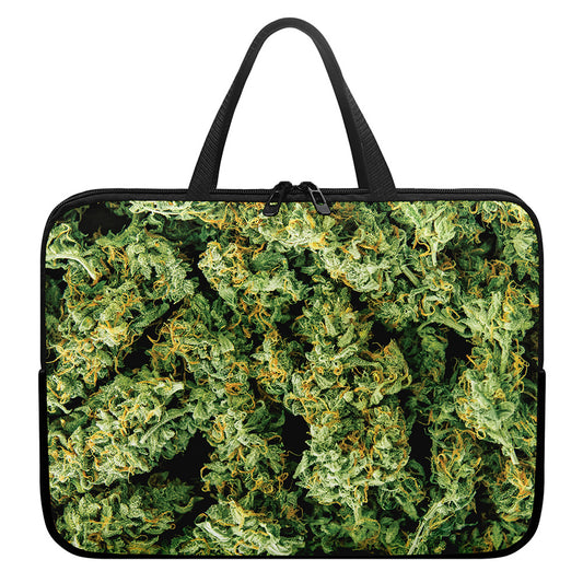 Green Weed Print Laptop Sleeve With Handle