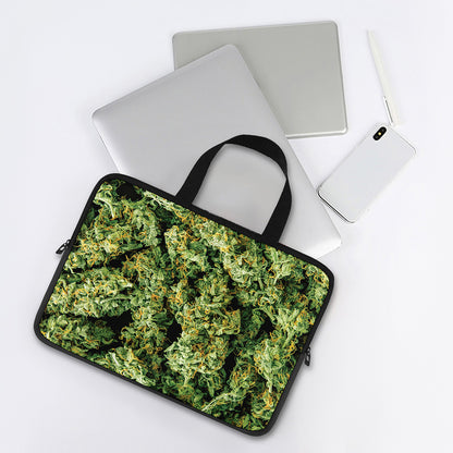 Green Weed Print Laptop Sleeve With Handle