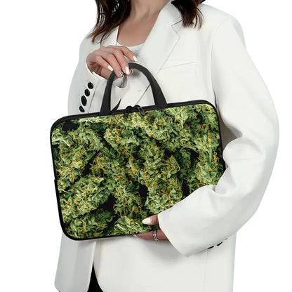 Green Weed Print Laptop Sleeve With Handle