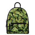 Green Weed Print Leather Backpack