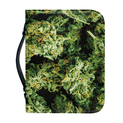 Green Weed Print Leather Bible Cover