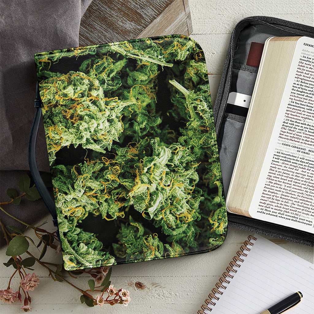 Green Weed Print Leather Bible Cover