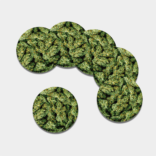 Green Weed Print Leather Coaster Set