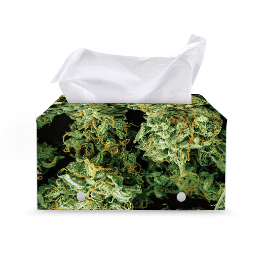 Green Weed Print Leather Tissue Box Cover