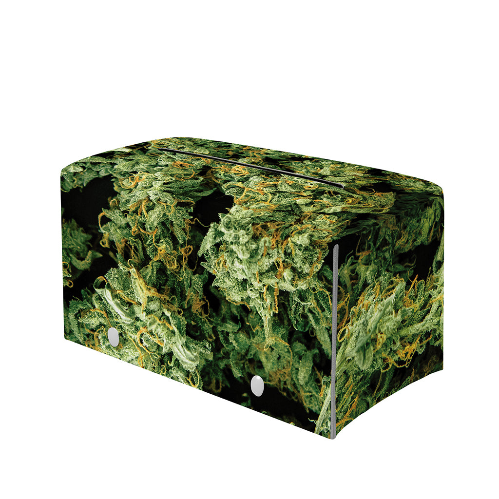 Green Weed Print Leather Tissue Box Cover
