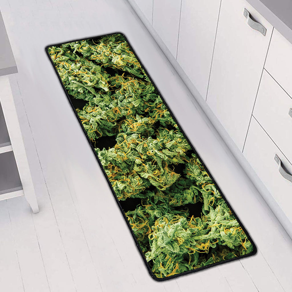 Green Weed Print Long Kitchen Mat