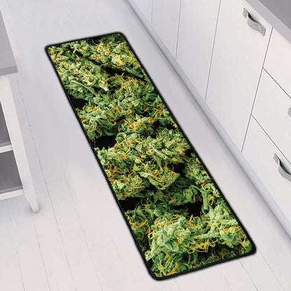 Green Weed Print Long Kitchen Mat