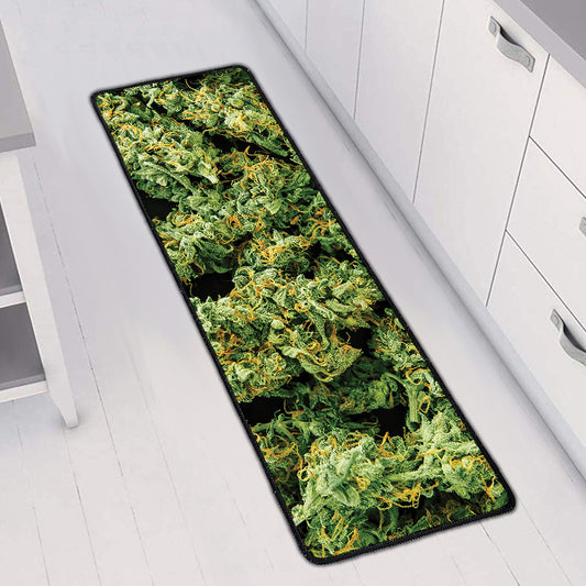 Green Weed Print Long Kitchen Mat