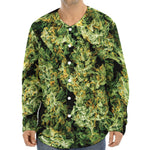 Green Weed Print Long Sleeve Baseball Jersey