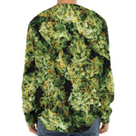 Green Weed Print Long Sleeve Baseball Jersey