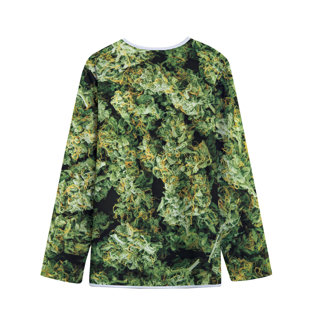 Green Weed Print Long Sleeve Short Coat