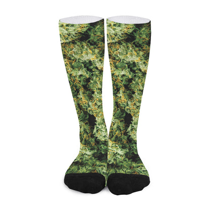 Green Weed Print Long Socks
