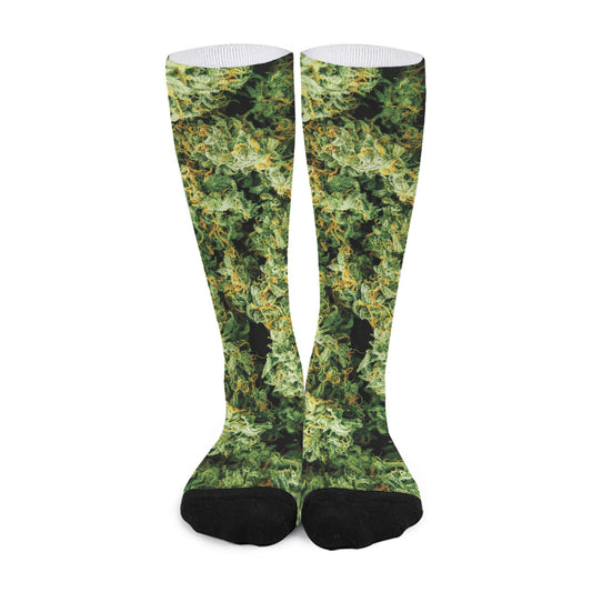 Green Weed Print Long Socks