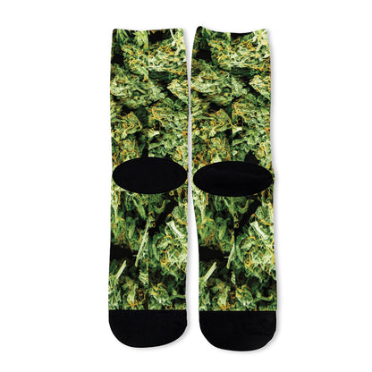 Green Weed Print Long Socks