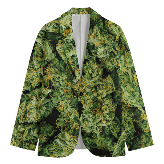 Green Weed Print Men's Blazer
