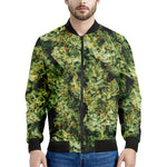 Green Weed Print Men's Bomber Jacket