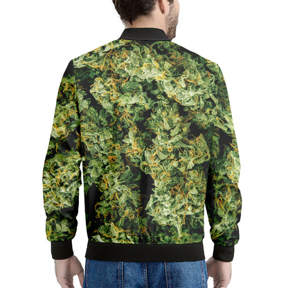 Green Weed Print Men's Bomber Jacket