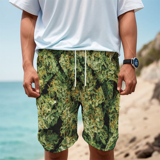 Green Weed Print Men's Cargo Shorts