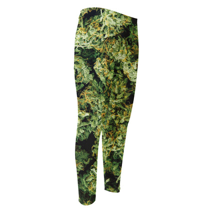 Green Weed Print Men's Compression Pants