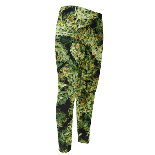 Green Weed Print Men's Compression Pants