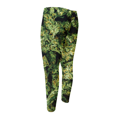 Green Weed Print Men's Compression Pants