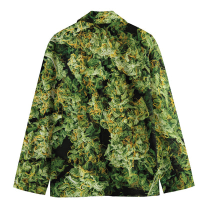 Green Weed Print Men's Cotton Blazer