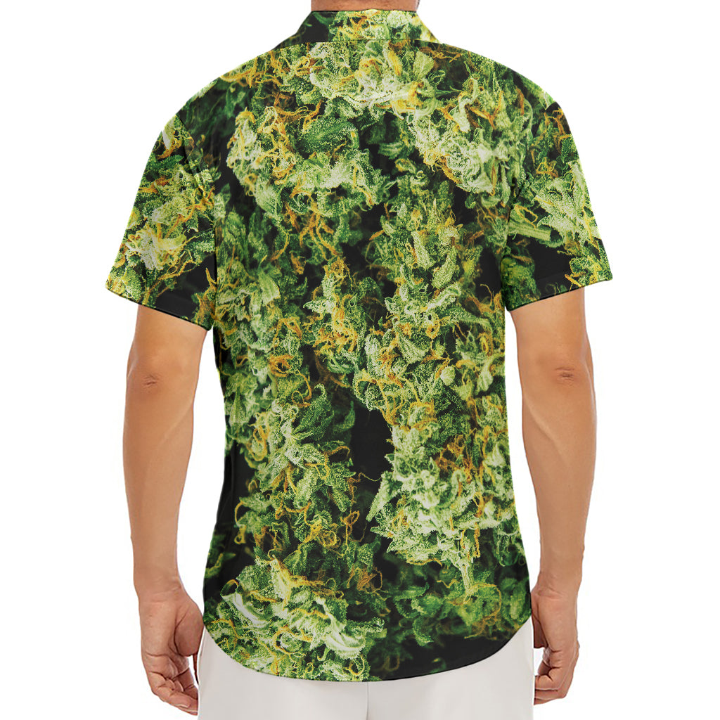 Green Weed Print Men's Deep V-Neck Shirt