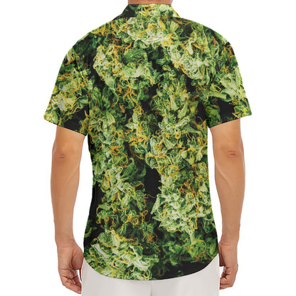 Green Weed Print Men's Deep V-Neck Shirt