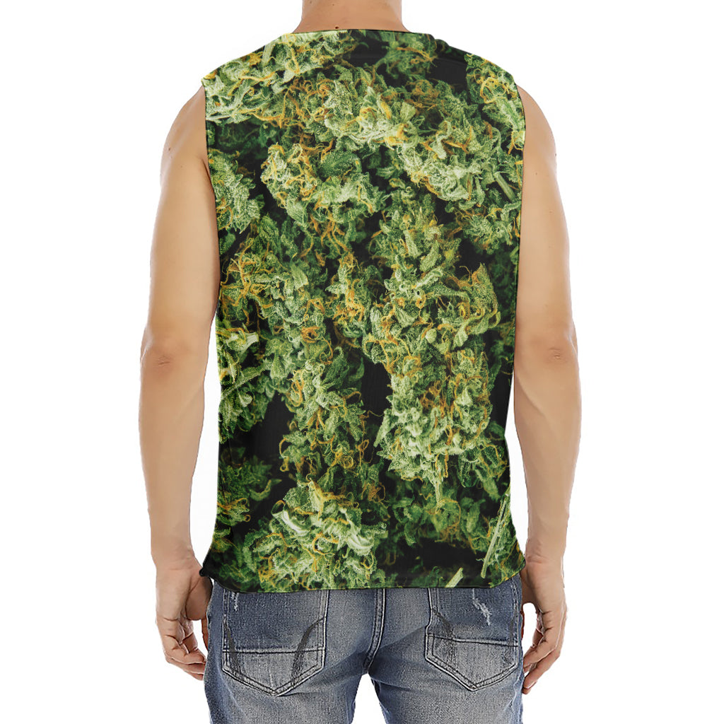 Green Weed Print Men's Fitness Tank Top