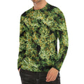 Green Weed Print Men's Long Sleeve Rash Guard