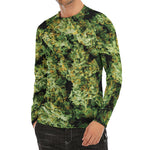 Green Weed Print Men's Long Sleeve Rash Guard