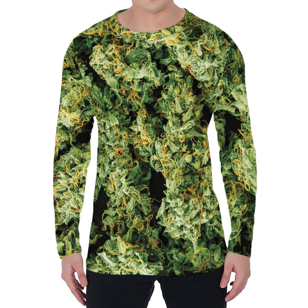 Green Weed Print Men's Long Sleeve T-Shirt