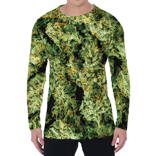 Green Weed Print Men's Long Sleeve T-Shirt