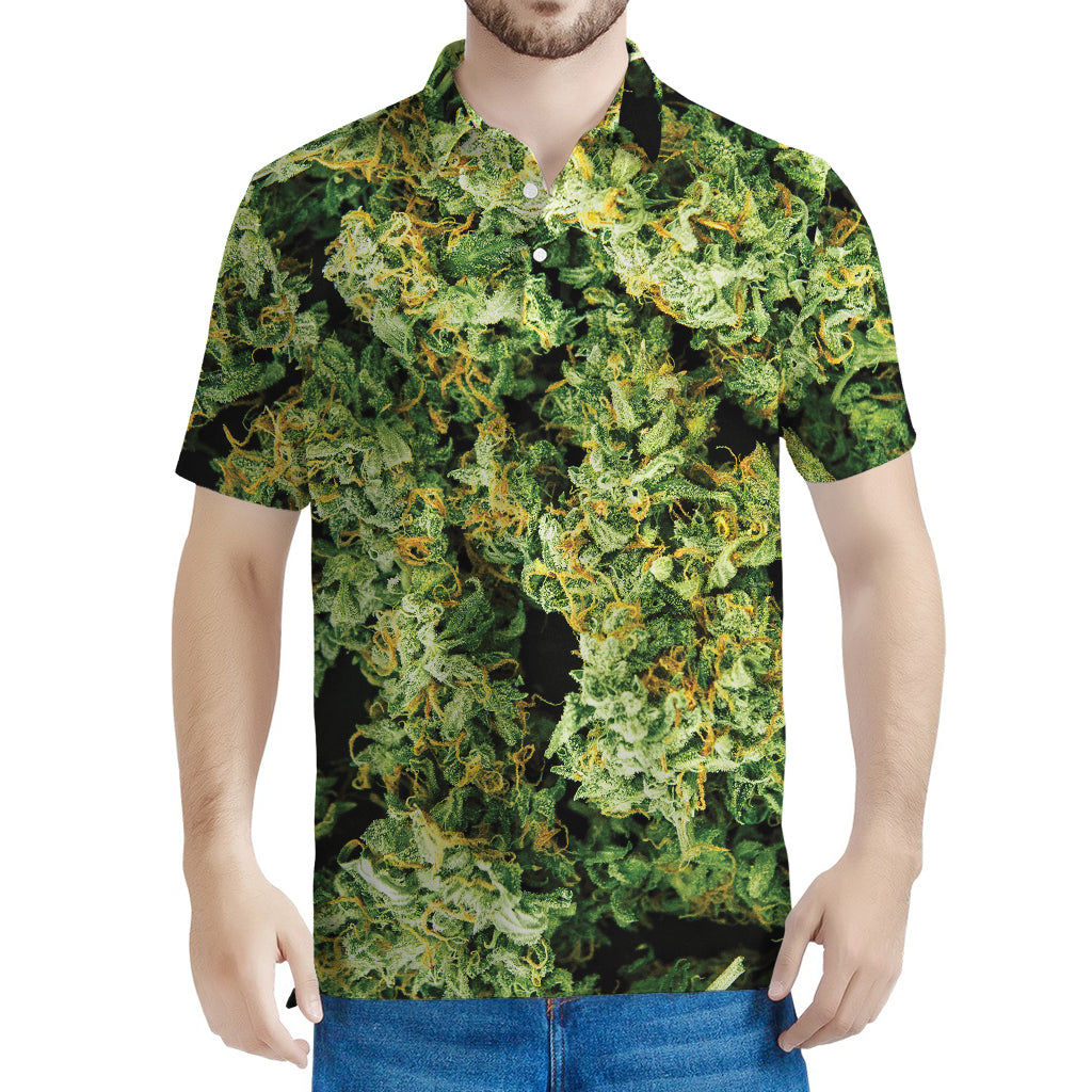 Green Weed Print Men's Polo Shirt