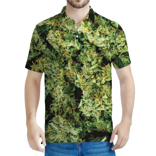 Green Weed Print Men's Polo Shirt