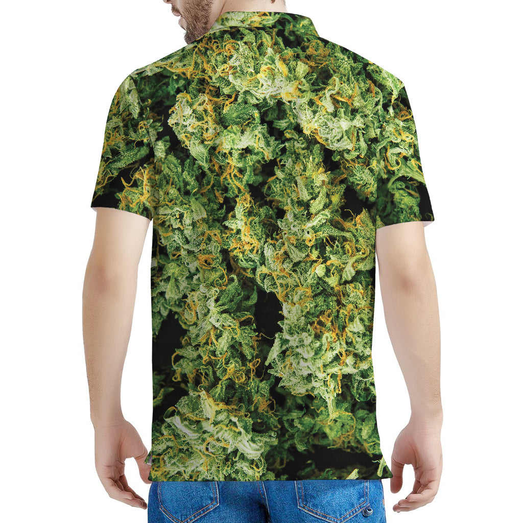 Green Weed Print Men's Polo Shirt