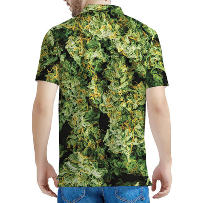 Green Weed Print Men's Polo Shirt
