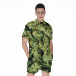 Green Weed Print Men's Rompers