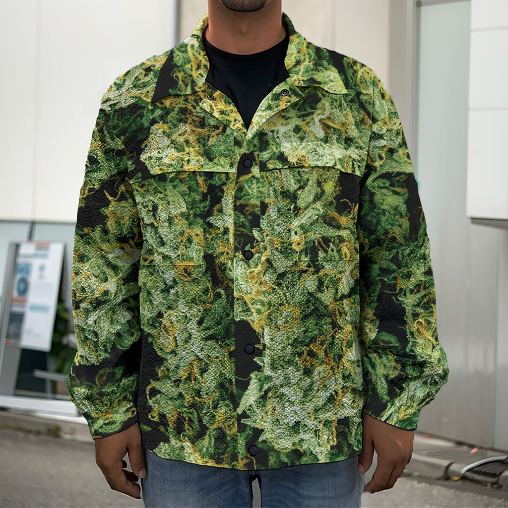 Green Weed Print Men's Shirt Jacket