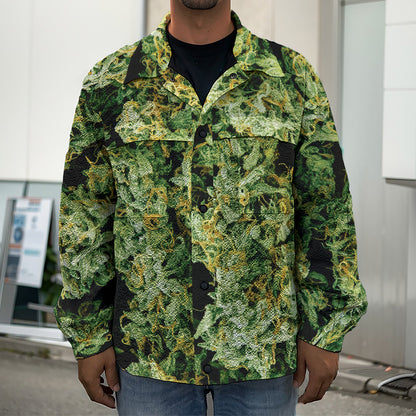 Green Weed Print Men's Shirt Jacket