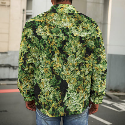 Green Weed Print Men's Shirt Jacket