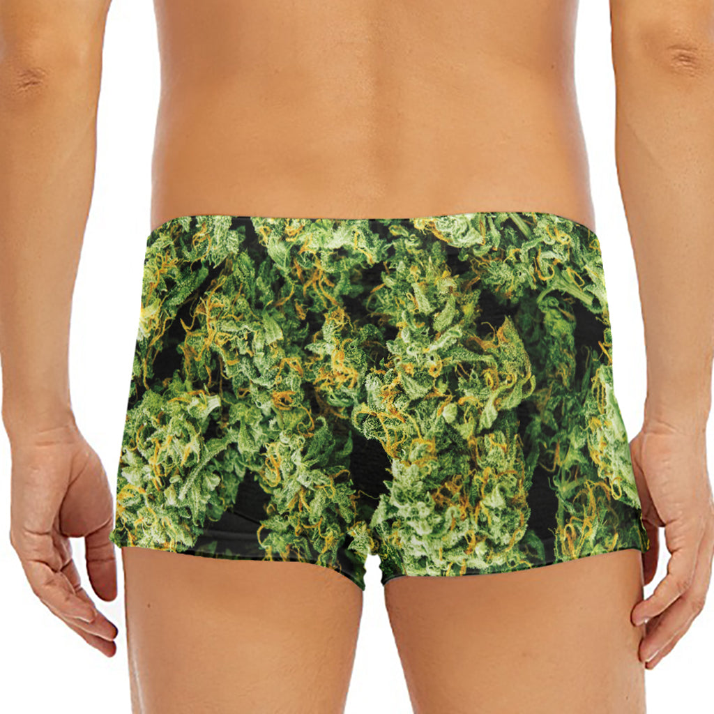 Green Weed Print Men's Short Boxer Briefs