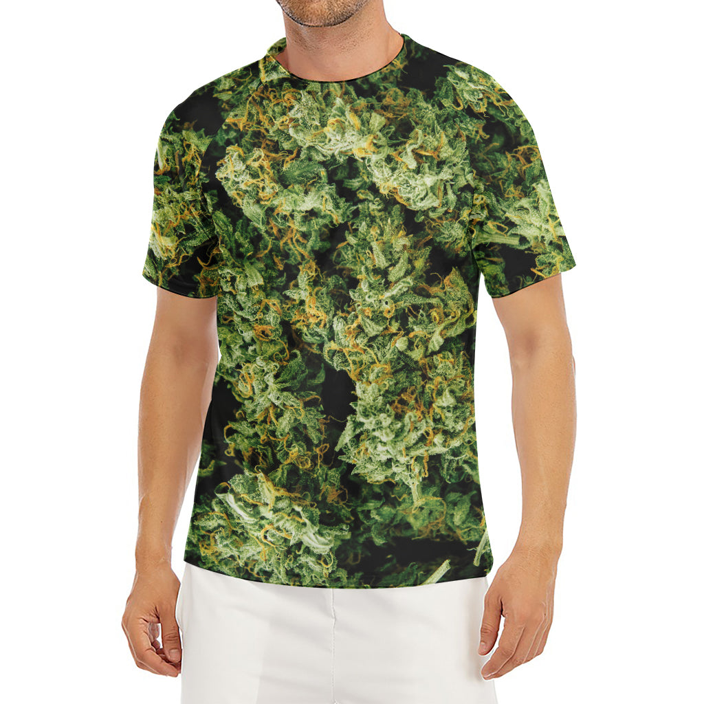 Green Weed Print Men's Short Sleeve Rash Guard