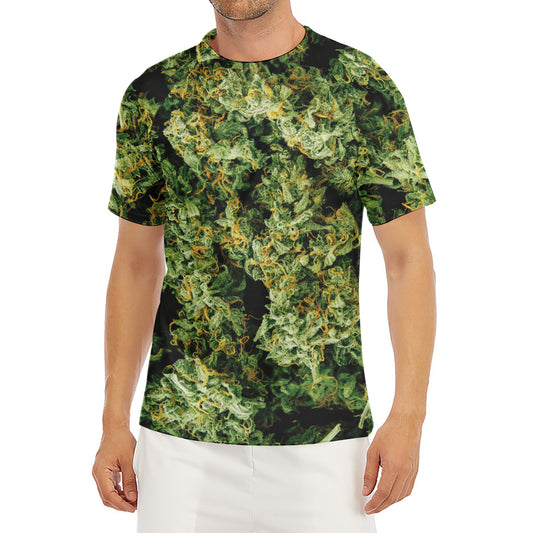 Green Weed Print Men's Short Sleeve Rash Guard